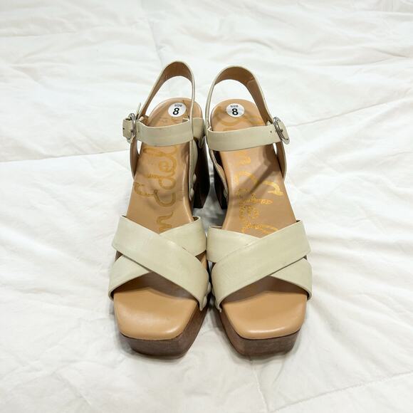 Sam Edelman Josefine Ivory Platform Sandals Wood Block Heel Criss Cross EUC 8 - Picture 3 of 8